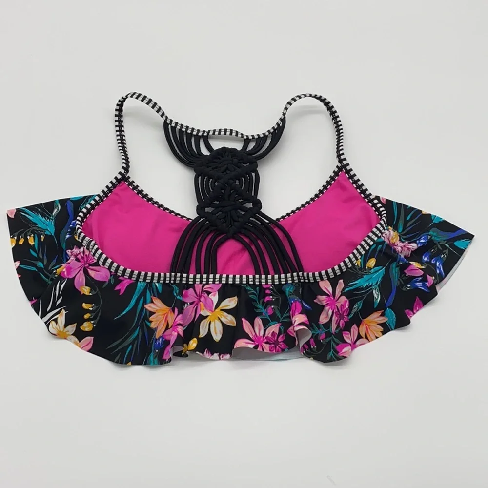 California‎ Waves Wildflower Flounce Bikini Top, S